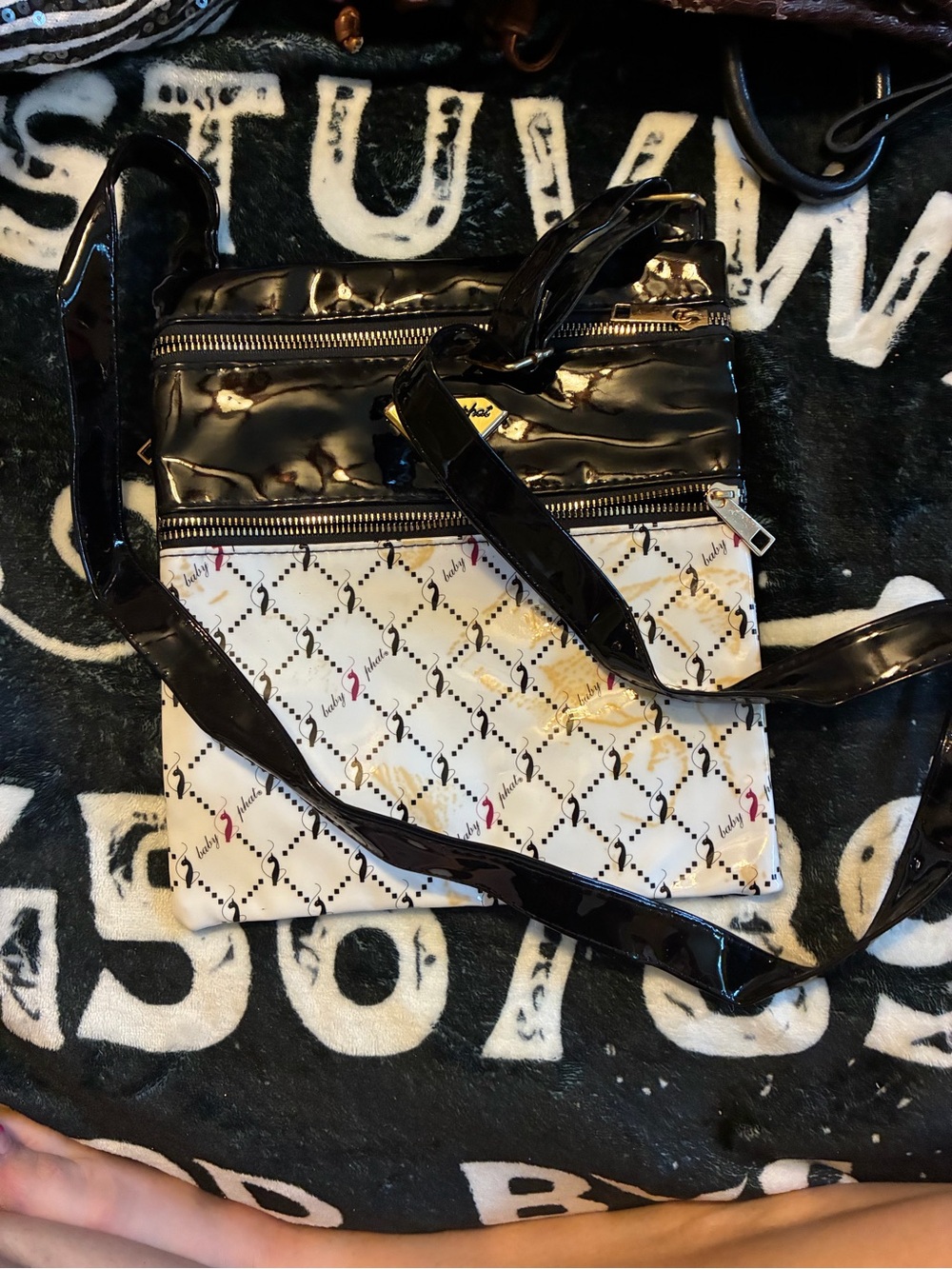 Baby Phat Black and White Crossbody with Glossy Trim